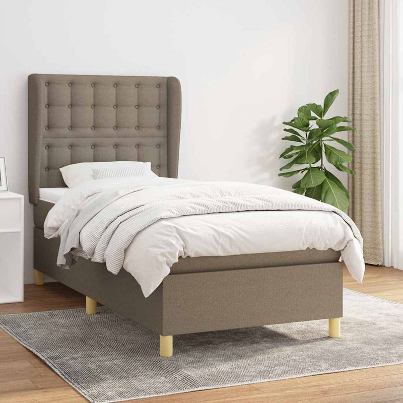 Pat box spring cu saltea, gri taupe, 100x200 cm, textil