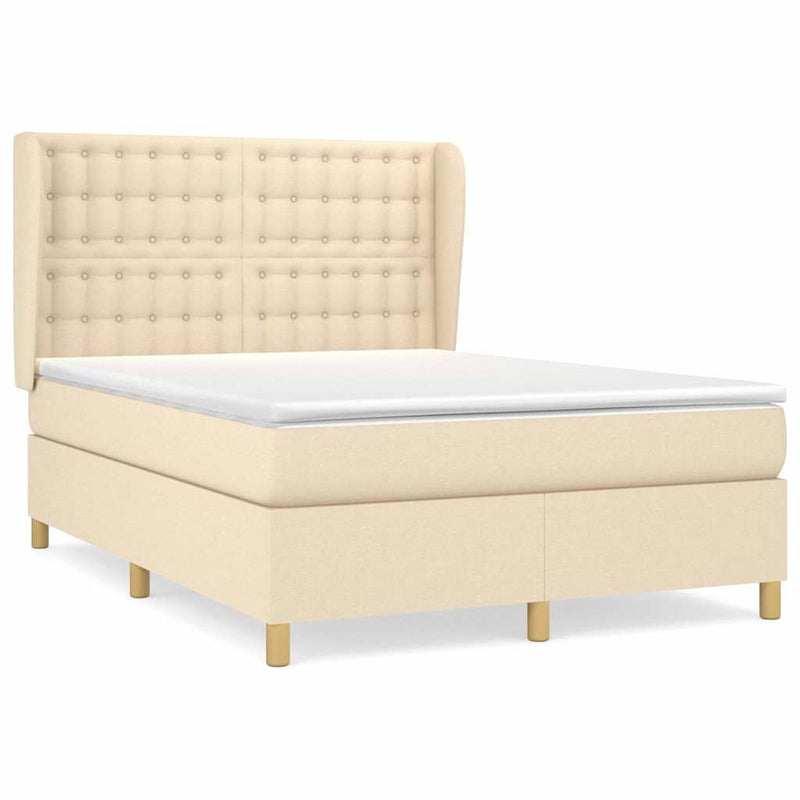 Pat box spring cu saltea, crem, 140x200 cm, textil
