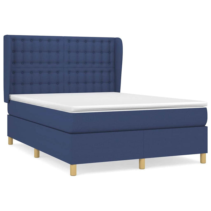 Pat box spring cu saltea, albastru, 140x200 cm, textil