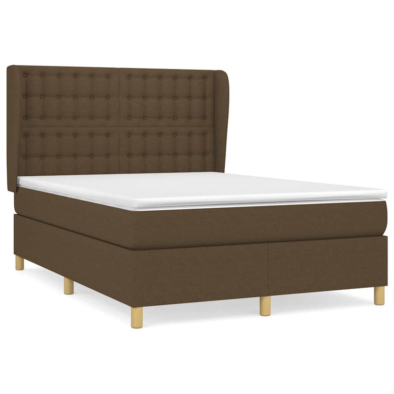 Pat continental cu saltea, maro închis, 140x200 cm, textil