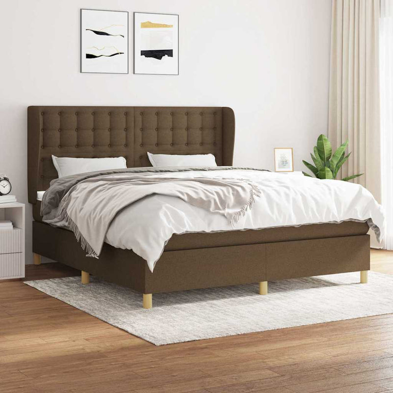 Pat box spring cu saltea, maro închis, 160x200 cm, textil