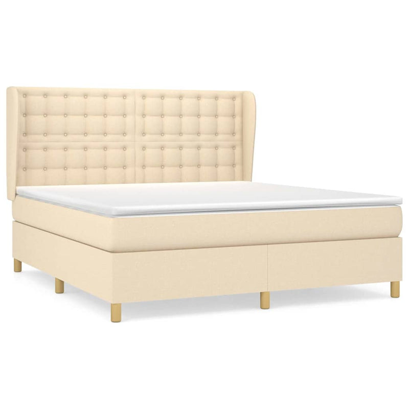Pat box spring cu saltea, crem, 160x200 cm, material textil