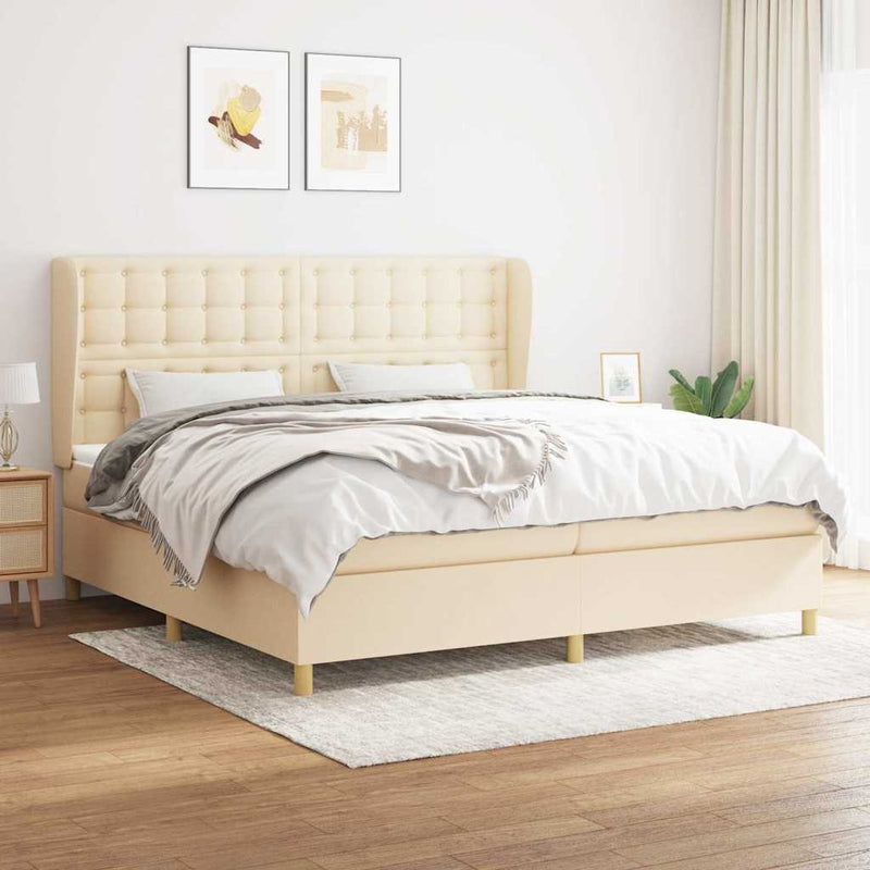 Pat box spring cu saltea, crem, 200x200 cm, textil