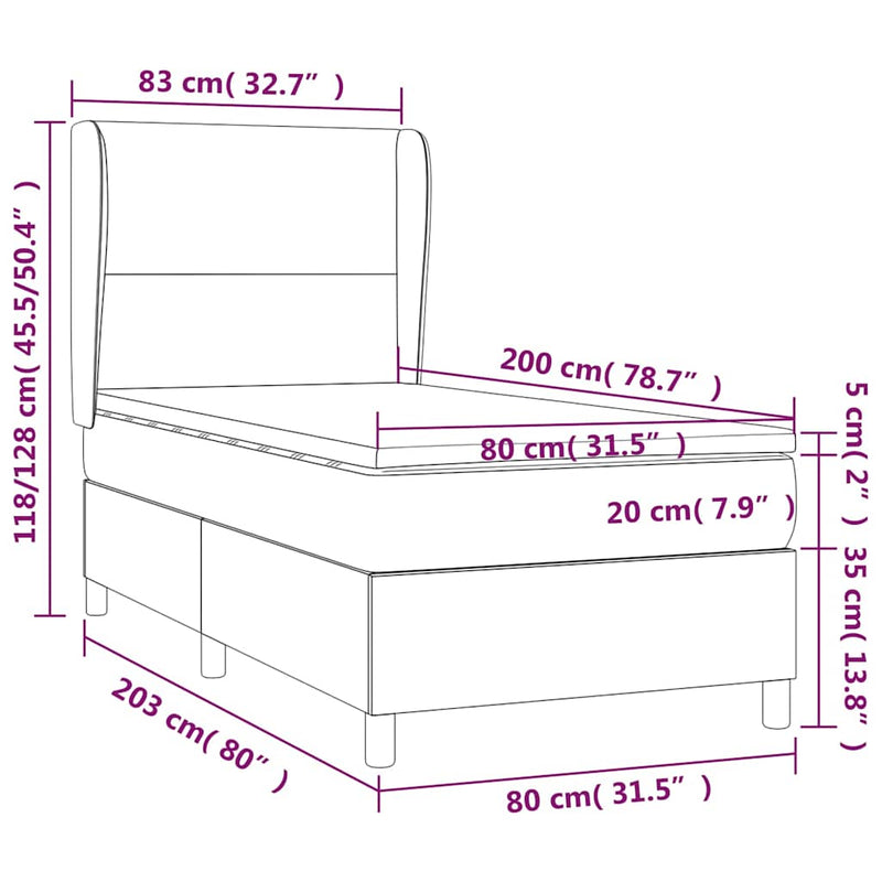 Pat box spring cu saltea, alb, 80x200 cm, piele ecologică