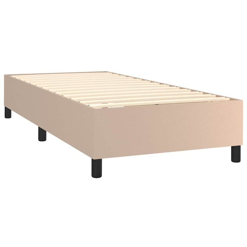 Pat box spring cu saltea, cappuccino, 90x190 cm piele ecologică