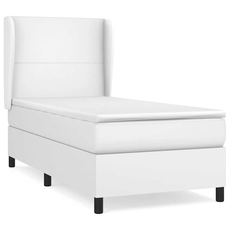 Pat box spring cu saltea, alb, 90x200 cm, piele ecologică