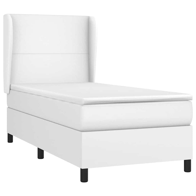 Pat box spring cu saltea, alb, 90x200 cm, piele ecologică