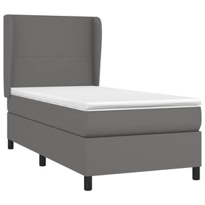 Pat box spring cu saltea, gri, 90x200 cm, piele ecologică