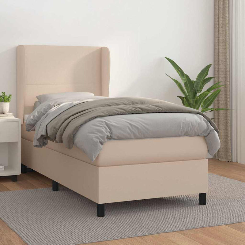 Pat box spring cu saltea, cappuccino, 100x200cm piele ecologică