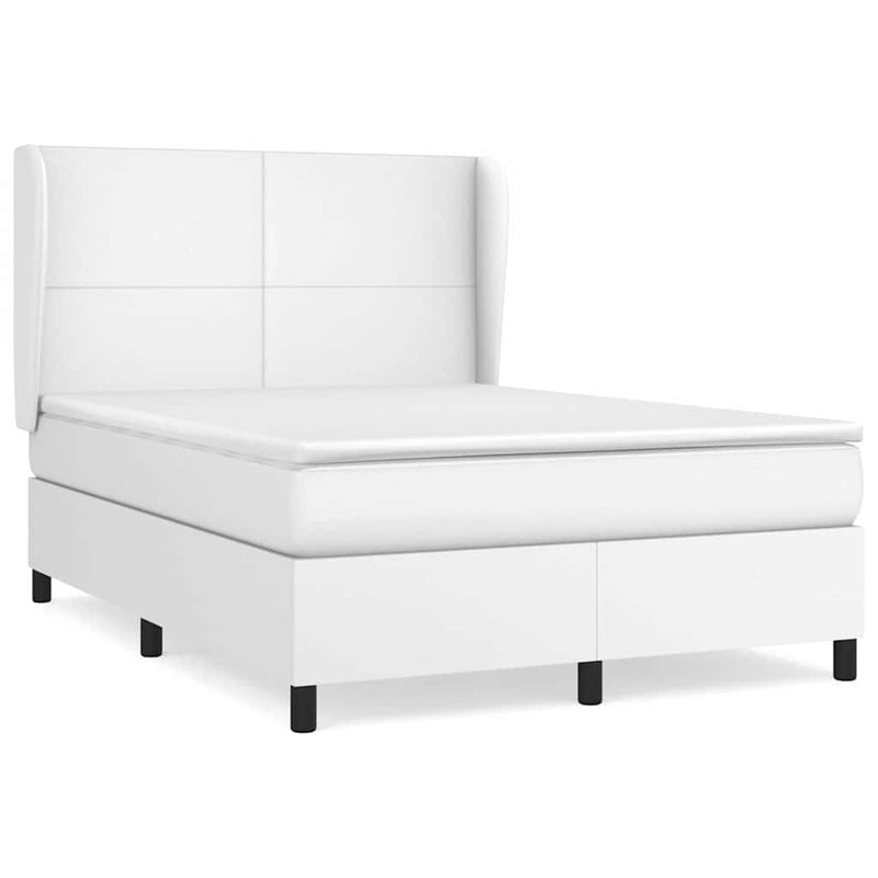 Pat box spring cu saltea, alb, 140x190 cm, piele ecologică