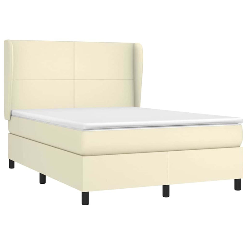 Pat box spring cu saltea, crem, 140x190 cm, piele ecologică