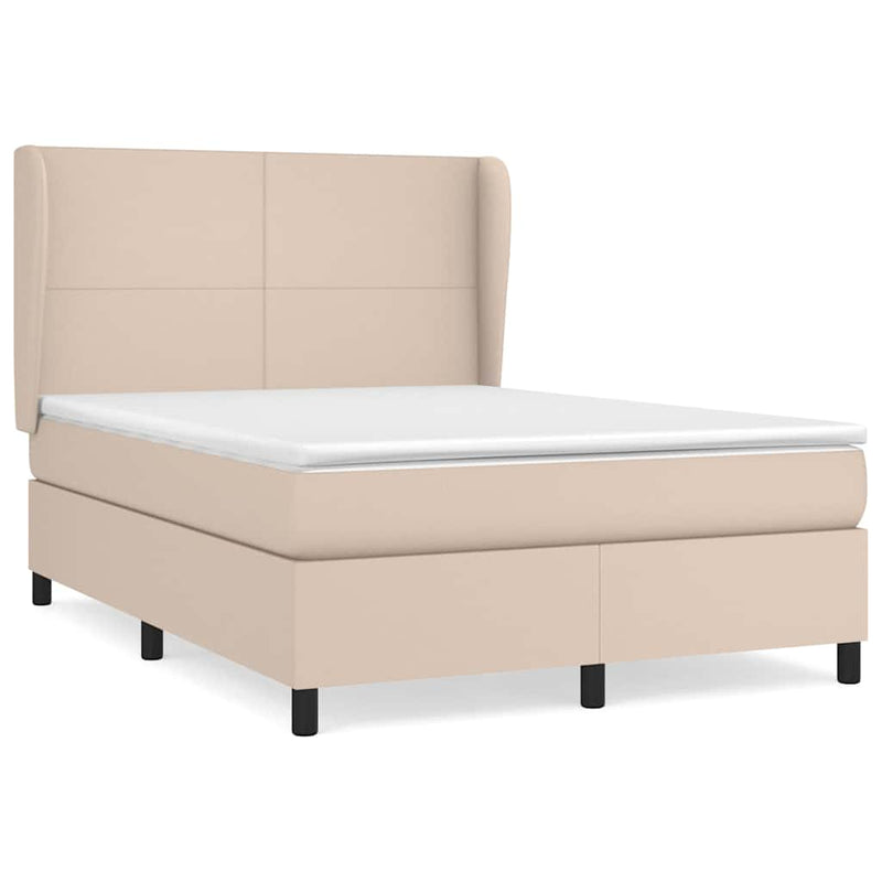 Pat box spring cu saltea, cappuccino, 140x190cm piele ecologică