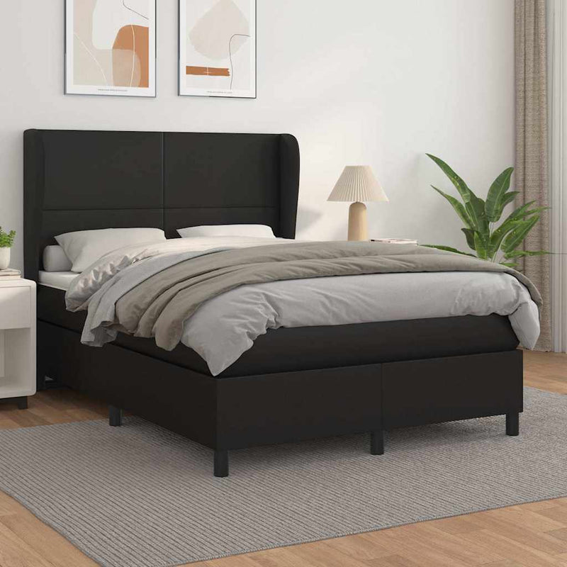 Pat box spring cu saltea, negru, 140x200 cm, piele ecologică