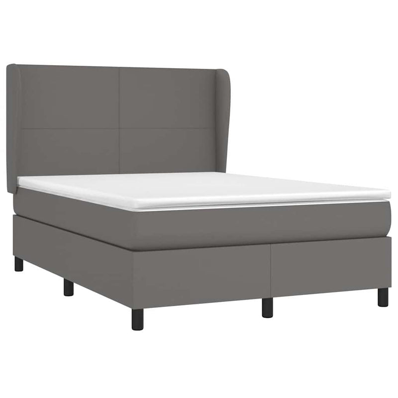 Pat box spring cu saltea, gri, 140x200 cm, piele ecologică