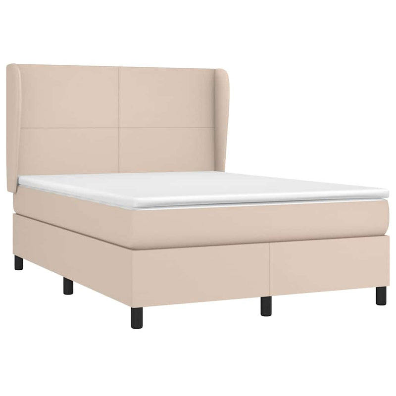 Pat box spring cu saltea, cappuccino, 140x200cm piele ecologică