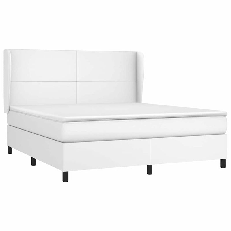 Pat box spring cu saltea, alb, 160x200 cm, piele ecologică