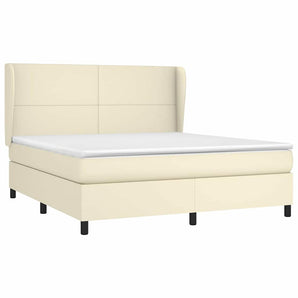 Pat box spring cu saltea, crem, 160x200 cm, piele ecologică