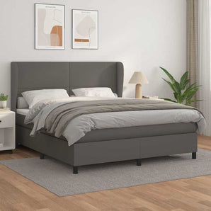Pat box spring cu saltea, gri, 160x200 cm, piele ecologică