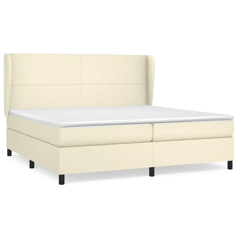 Pat continental cu saltea, crem, 200x200 cm, piele ecologică