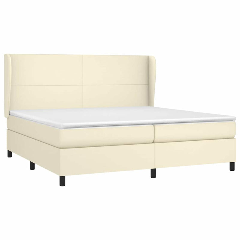 Pat continental cu saltea, crem, 200x200 cm, piele ecologică