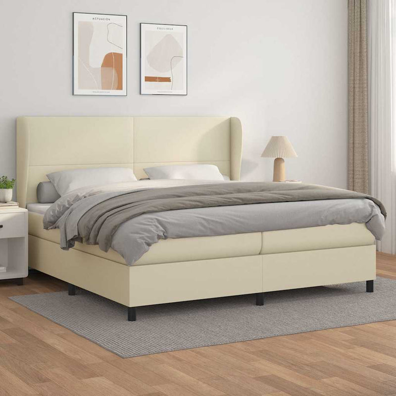 Pat continental cu saltea, crem, 200x200 cm, piele ecologică