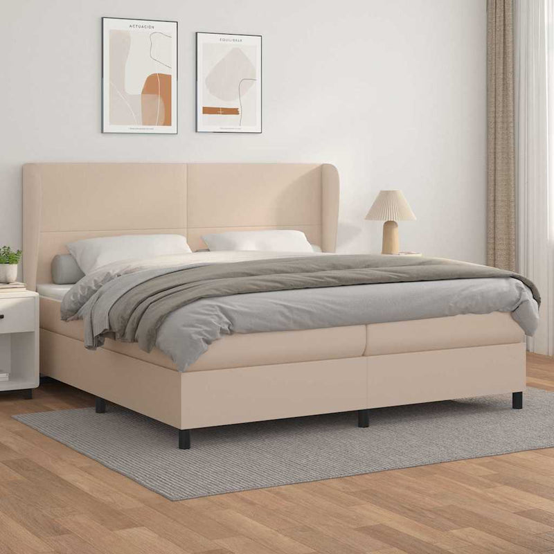 Pat continental cu saltea, cappuccino, 200x200 cm, piele eco