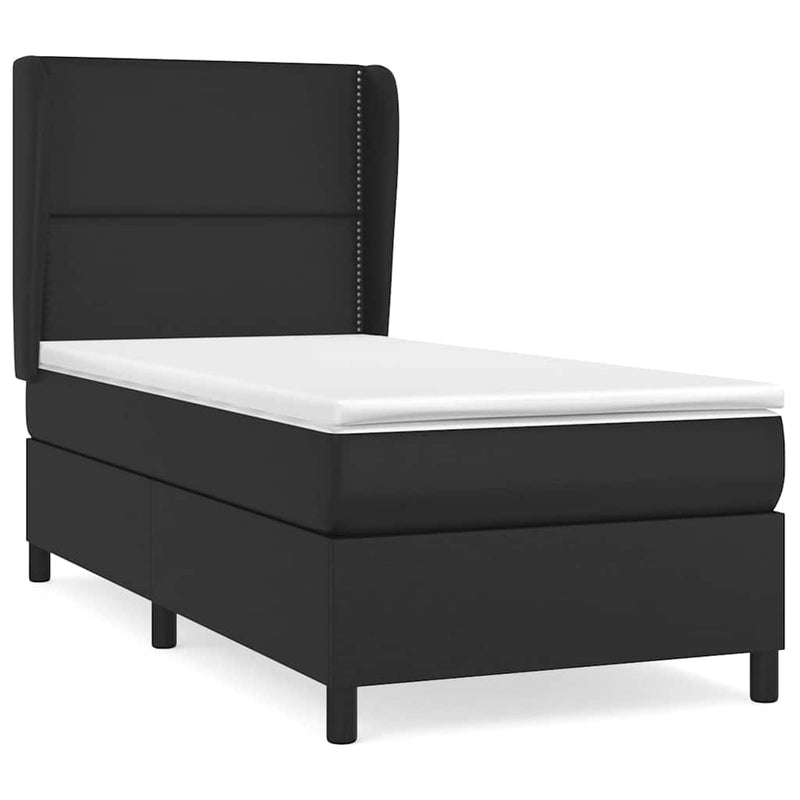 Pat box spring cu saltea, negru, 90x190 cm, piele ecologică