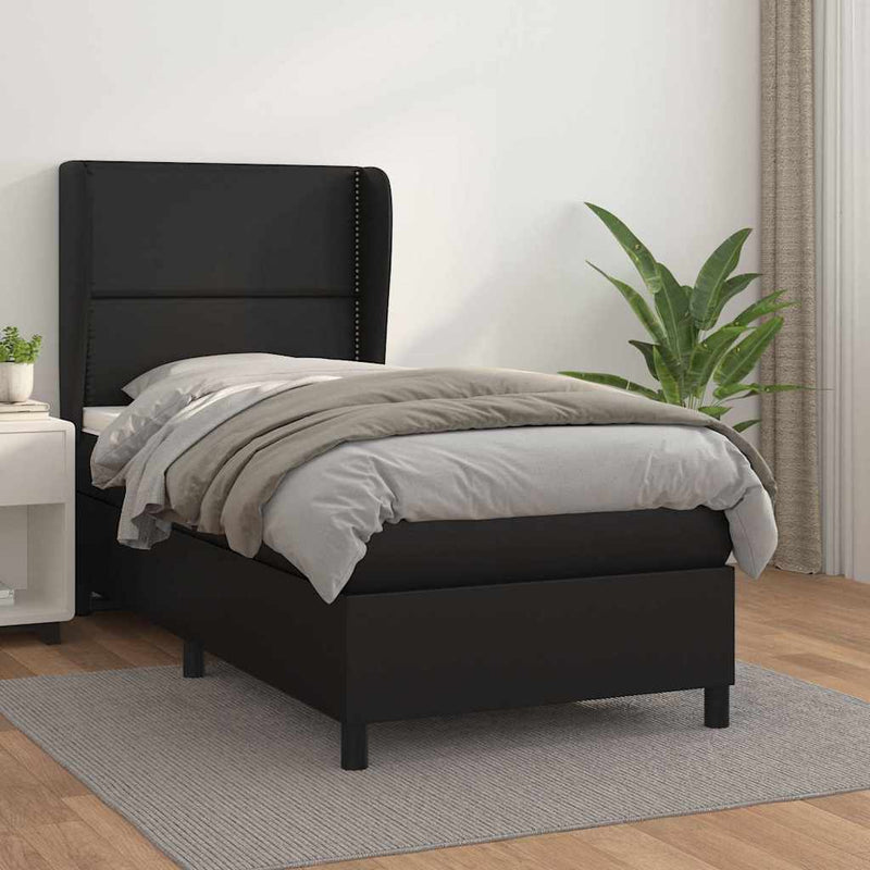 Pat box spring cu saltea, negru, 100x200 cm, piele ecologică