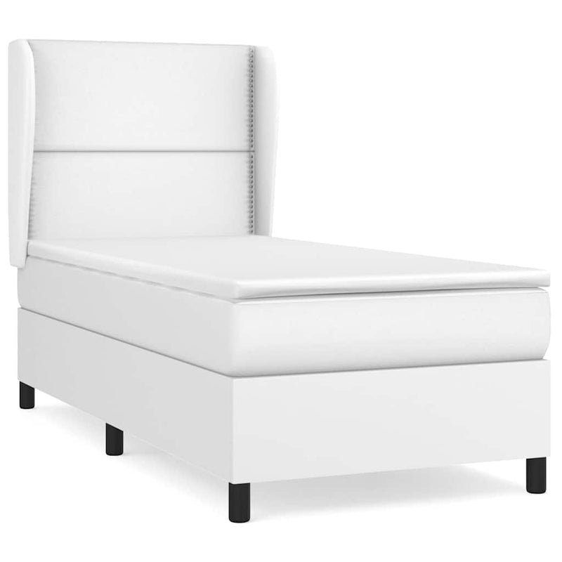 Pat box spring cu saltea, alb, 100x200 cm, piele ecologică