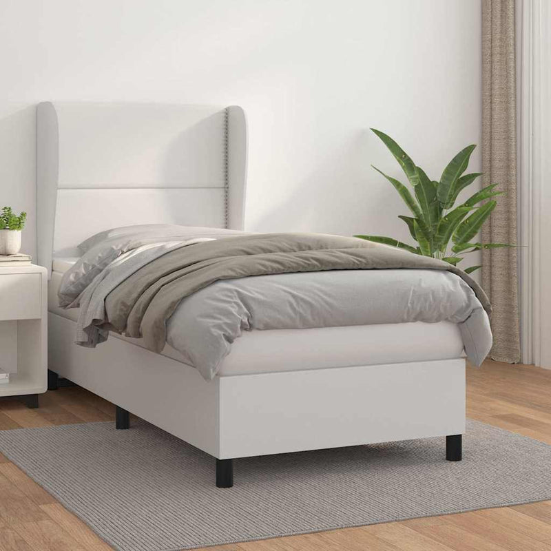 Pat box spring cu saltea, alb, 100x200 cm, piele ecologică