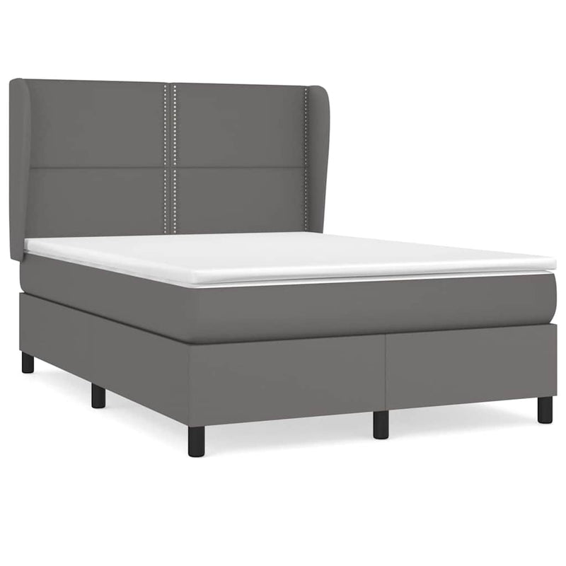 Pat box spring cu saltea, gri, 140x200 cm, piele ecologică