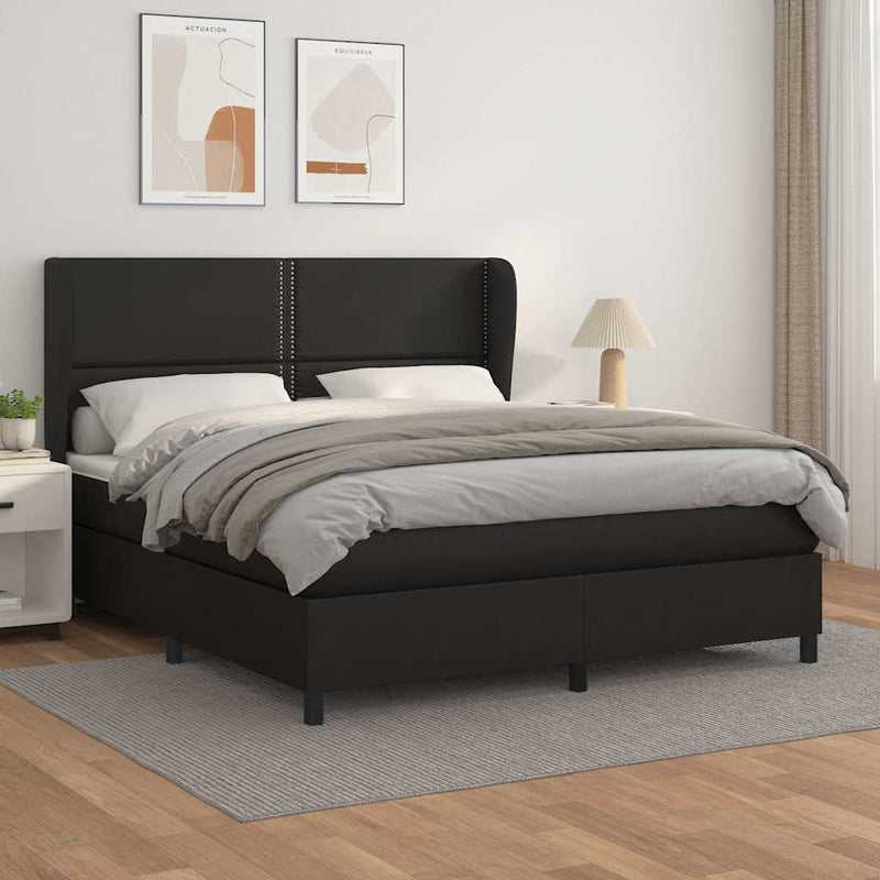 Pat box spring cu saltea, negru, 180x200 cm, piele ecologică