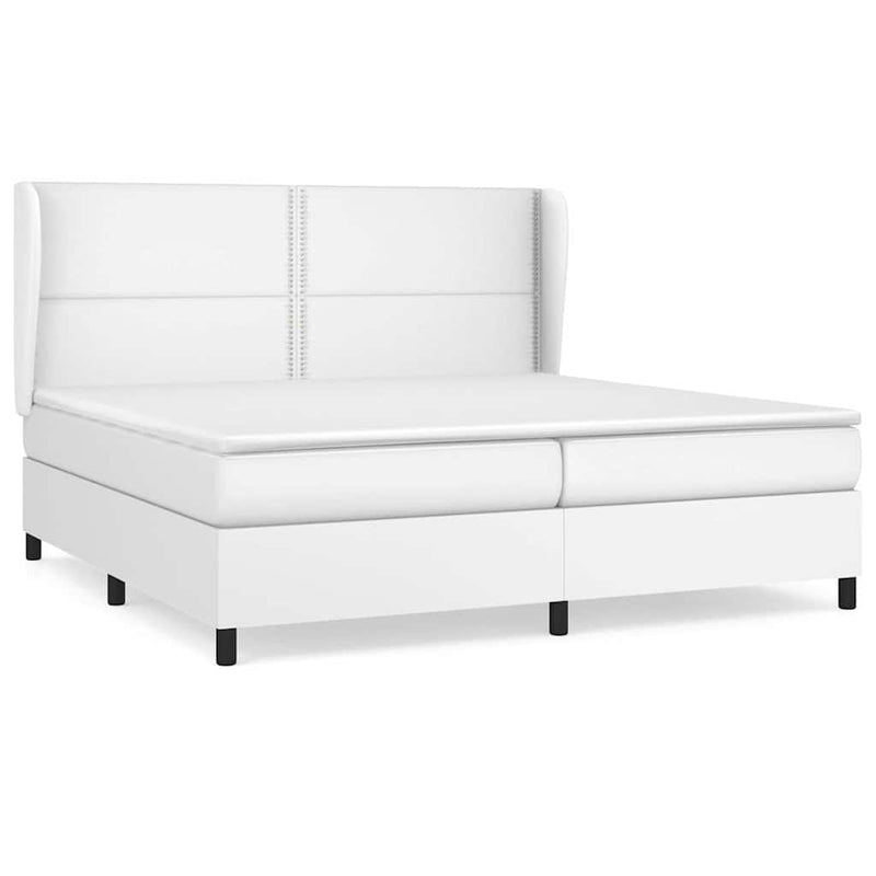 Pat box spring cu saltea, alb, 200x200 cm, piele ecologică