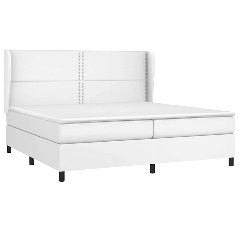 Pat box spring cu saltea, alb, 200x200 cm, piele ecologică