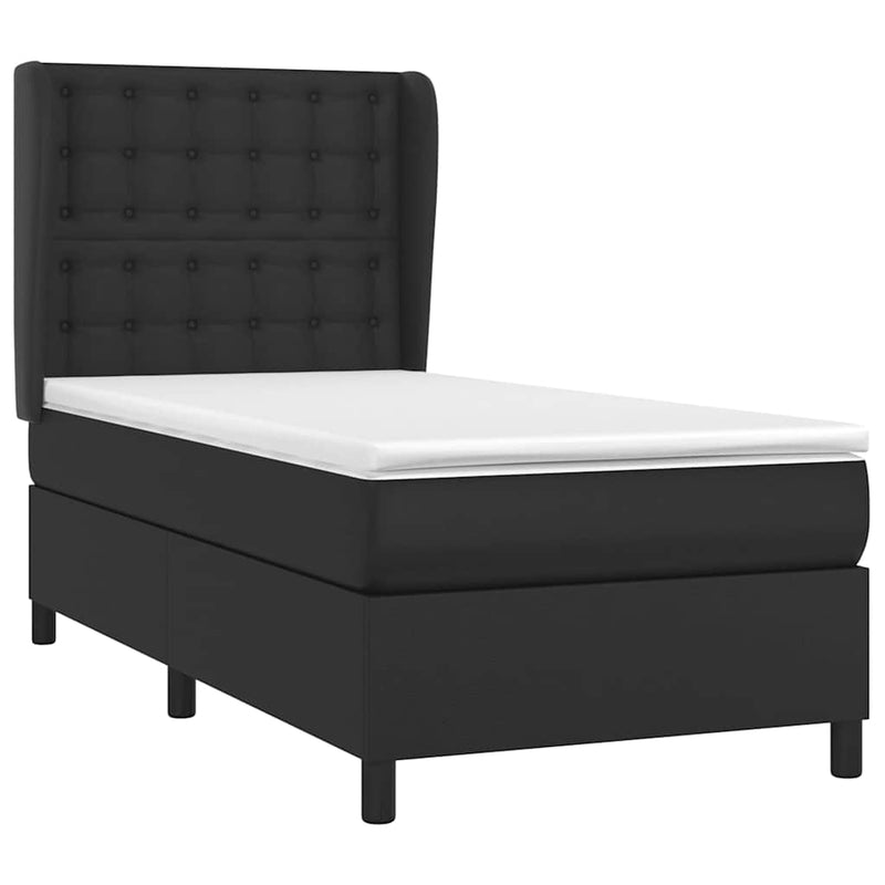 Pat continental cu saltea, negru, 80x200 cm, piele ecologică