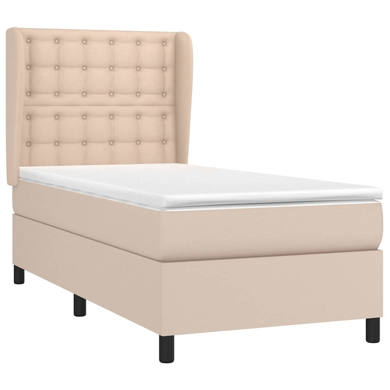 Pat box spring cu saltea, cappuccino, 80x200 cm piele ecologică