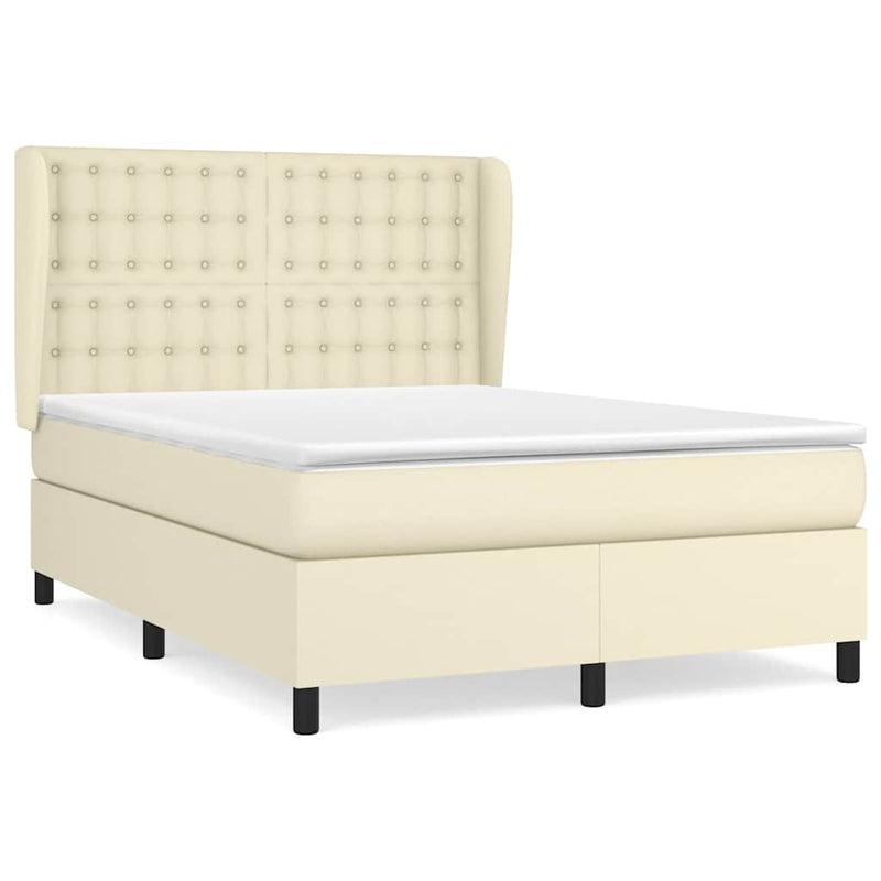 Pat box spring cu saltea, crem, 140x190 cm, piele ecologică