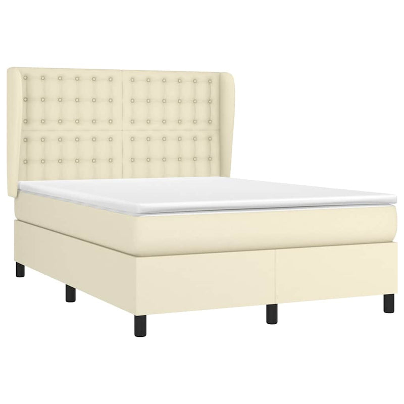 Pat box spring cu saltea, crem, 140x190 cm, piele ecologică