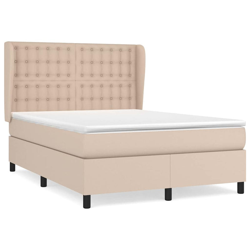 Pat box spring cu saltea, cappuccino, 140x190cm piele ecologică