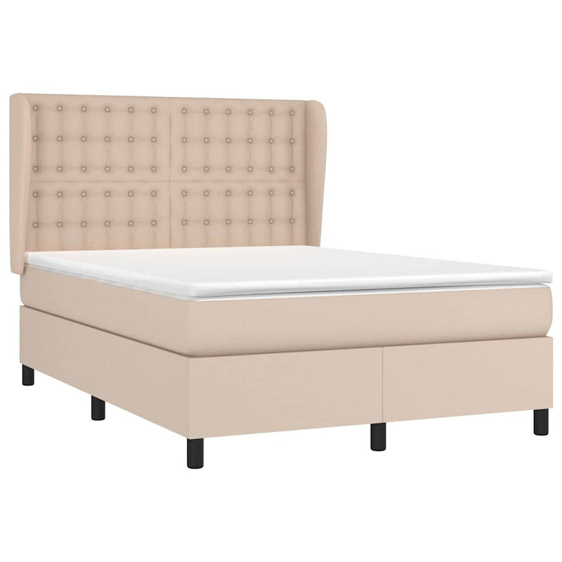 Pat box spring cu saltea, cappuccino, 140x190cm piele ecologică