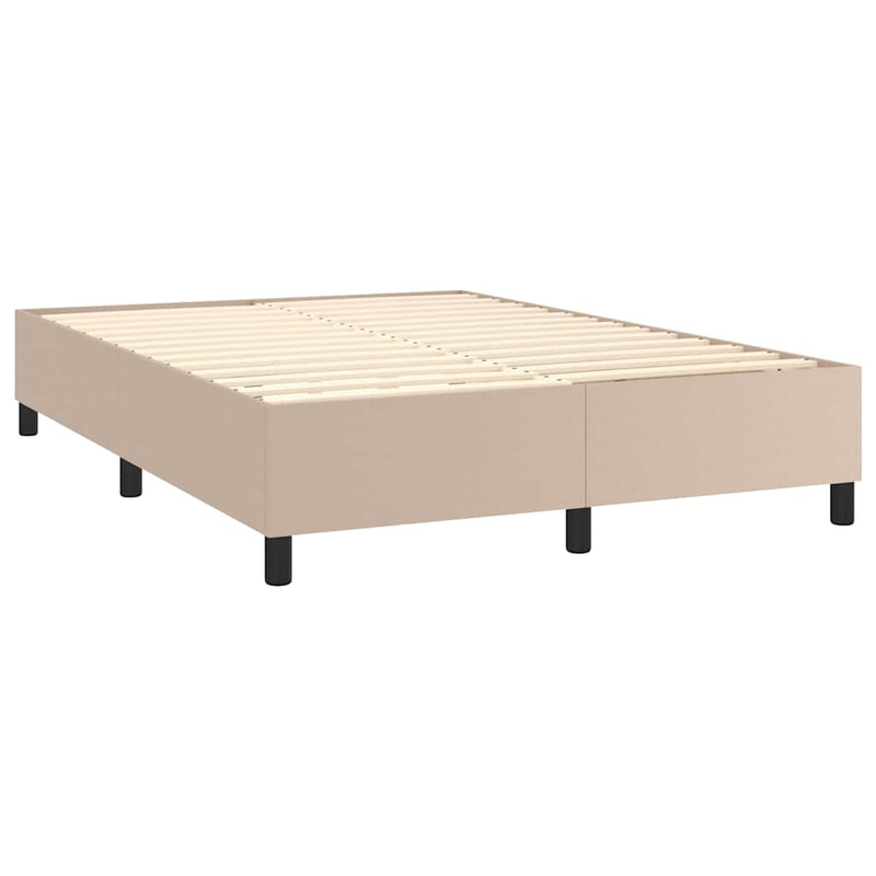 Pat box spring cu saltea, cappuccino, 140x190cm piele ecologică