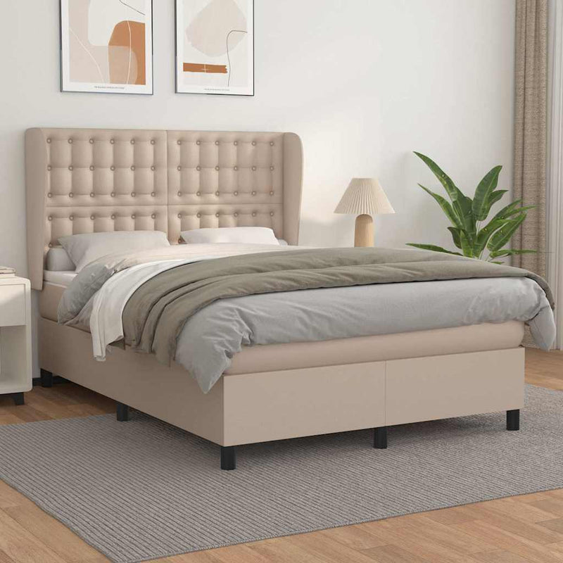 Pat box spring cu saltea, cappuccino, 140x190cm piele ecologică