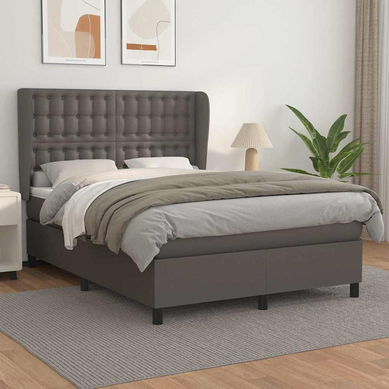 Pat box spring cu saltea, gri, 140x200 cm, piele ecologică