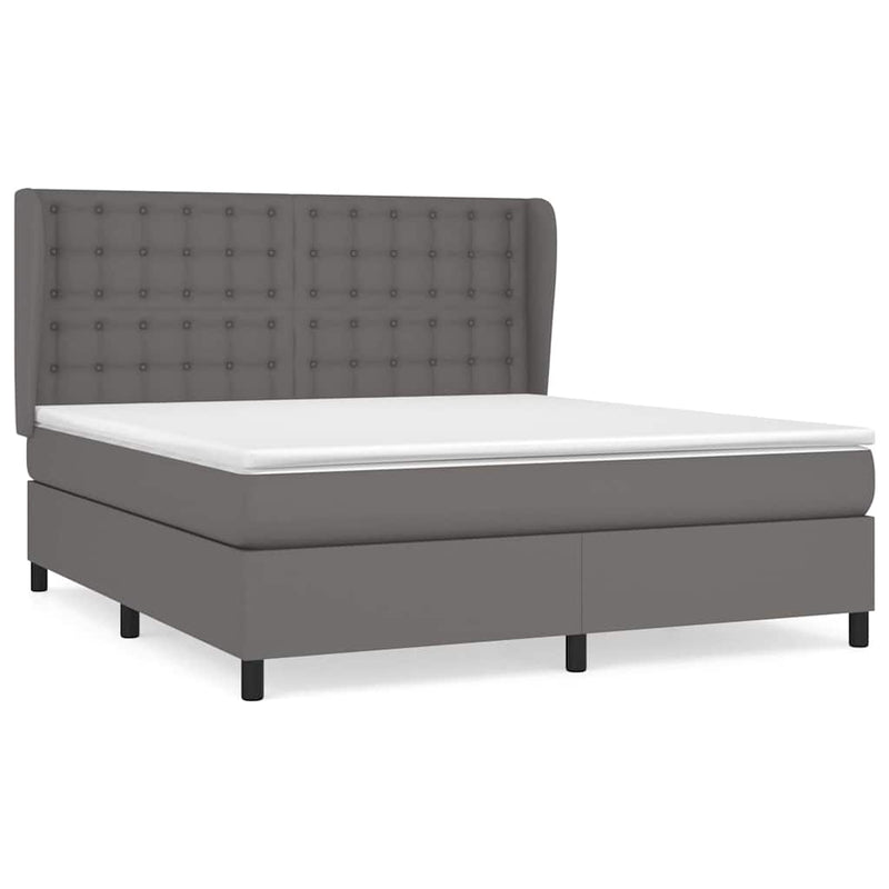 Pat box spring cu saltea, gri, 160x200 cm, piele ecologică