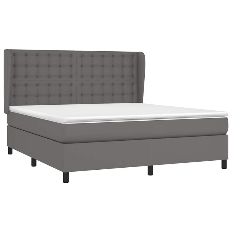 Pat box spring cu saltea, gri, 160x200 cm, piele ecologică