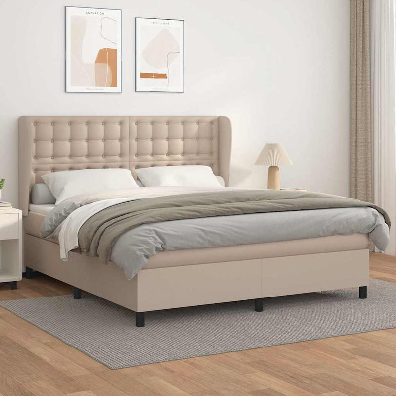 Pat box spring cu saltea, cappuccino, 160x200cm piele ecologică