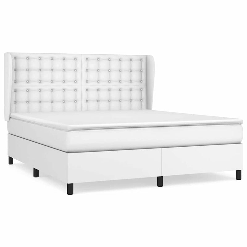 Pat box spring cu saltea, alb, 180x200 cm, piele ecologică