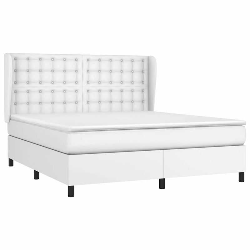 Pat box spring cu saltea, alb, 180x200 cm, piele ecologică