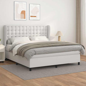 Pat box spring cu saltea, alb, 180x200 cm, piele ecologică