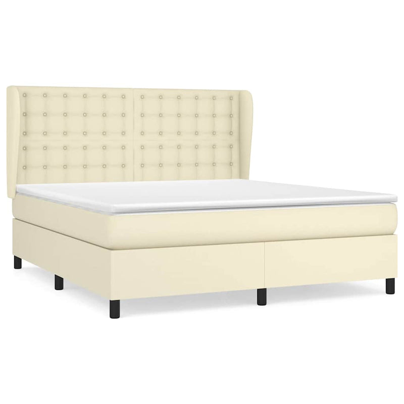 Pat box spring cu saltea, crem, 180x200 cm, piele ecologică